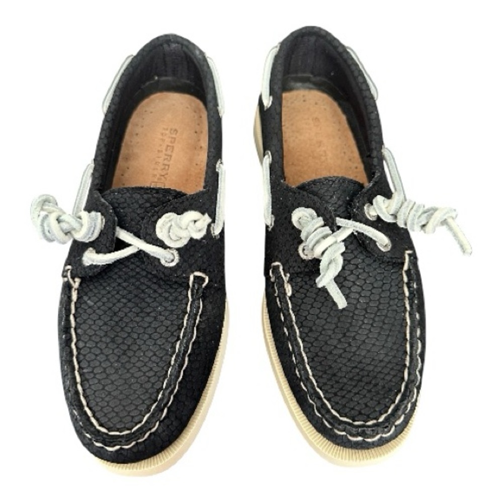Sperry Top Slider A/O 2 Eye Python Black Loafers Boat Shoes Women’s Size 5